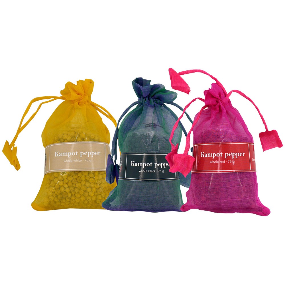 Kampot pepper in organza bag, all