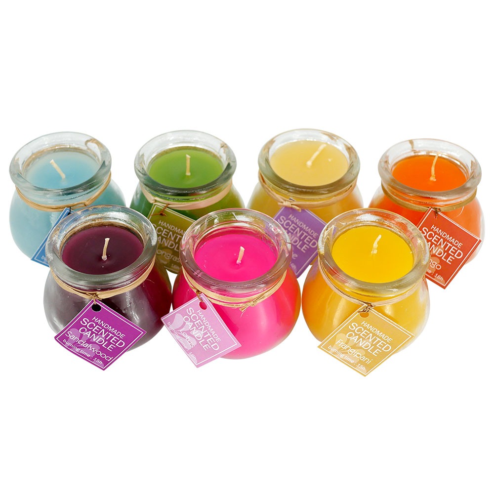 Candle in glass pot, all