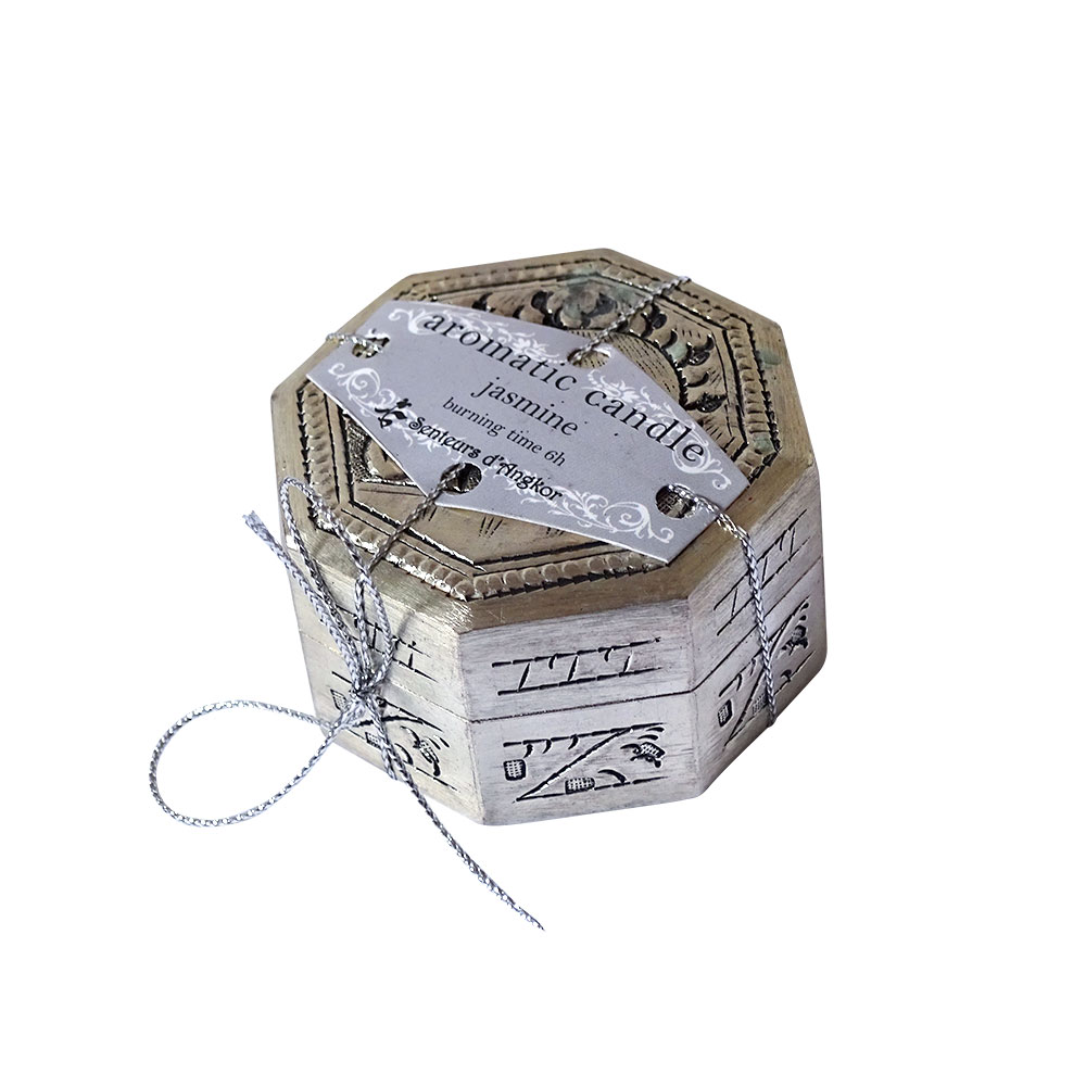 Candle in silver box hexagonal, closed
