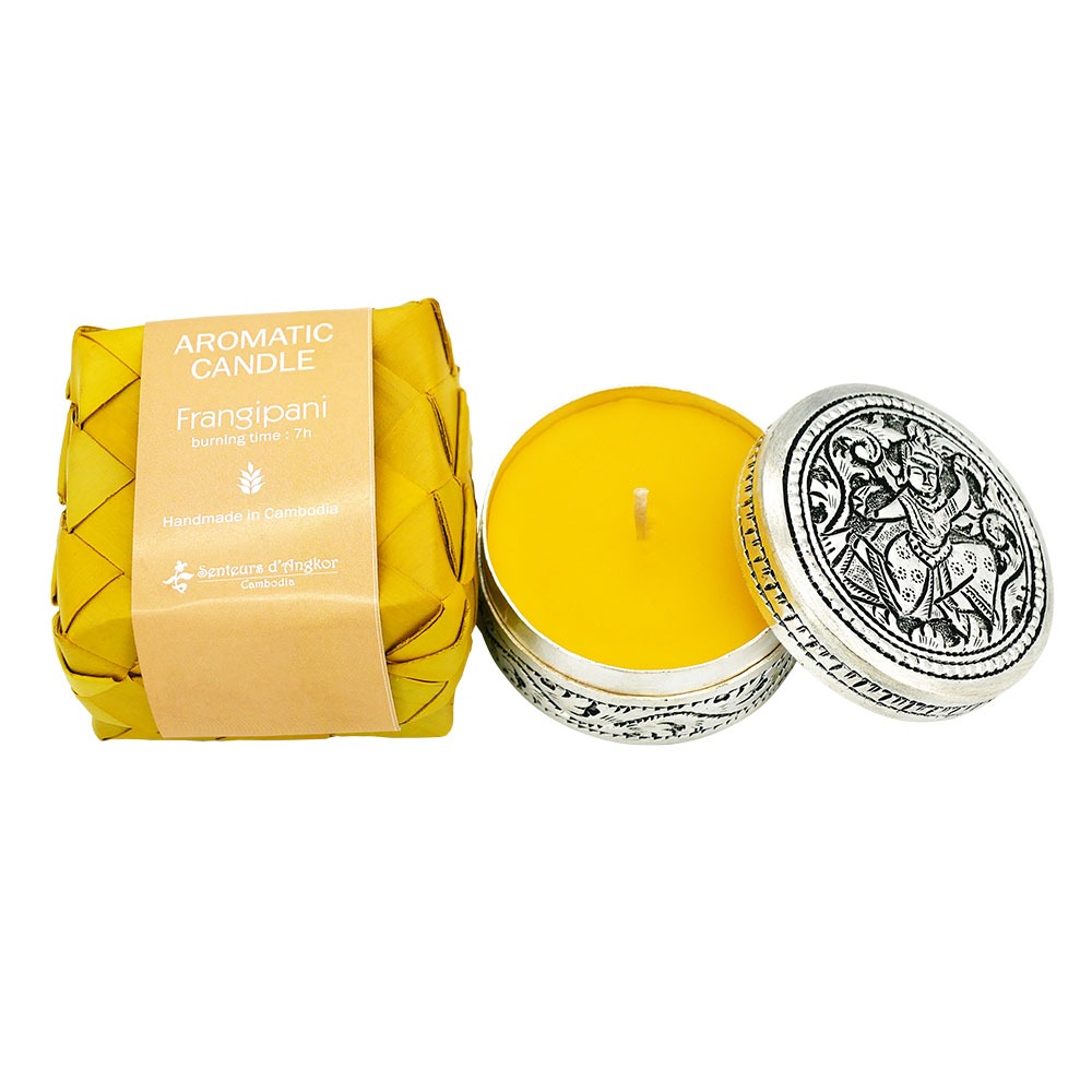 Frangipani round silver candle