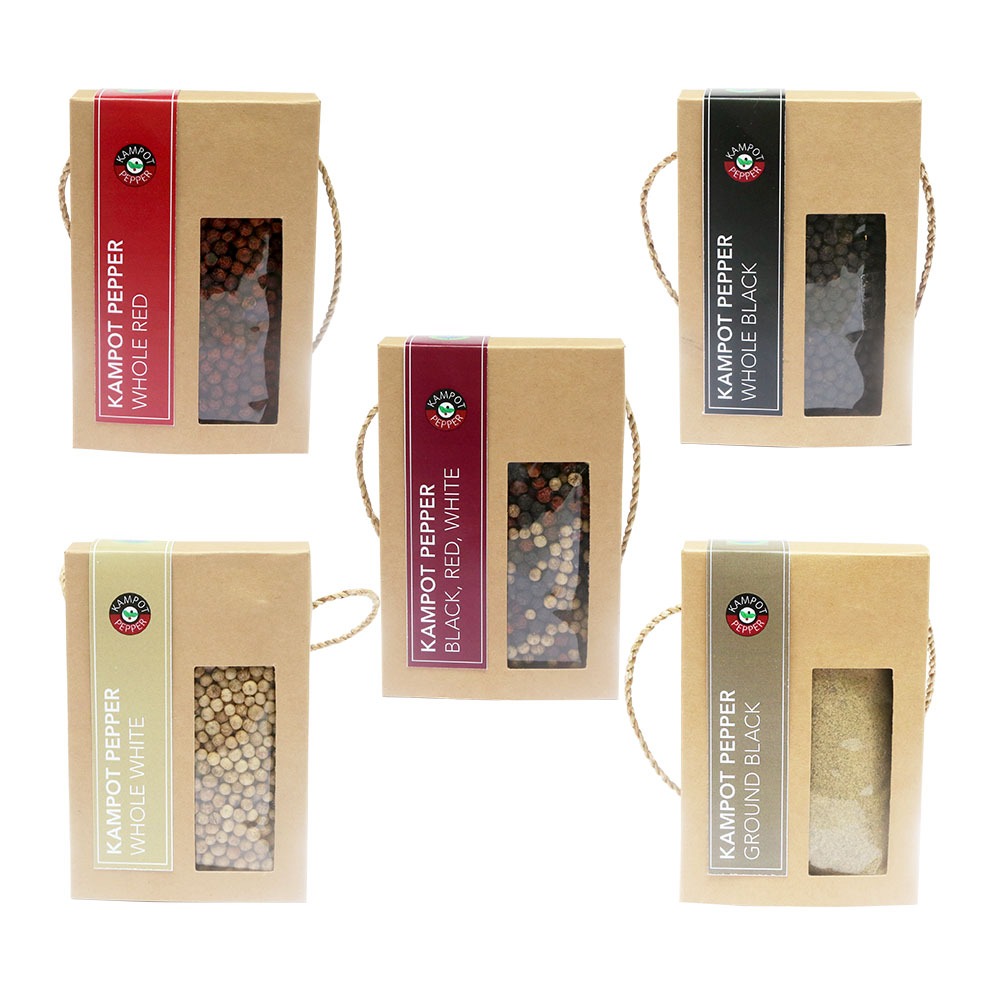 Kampot pepper in paper box, all