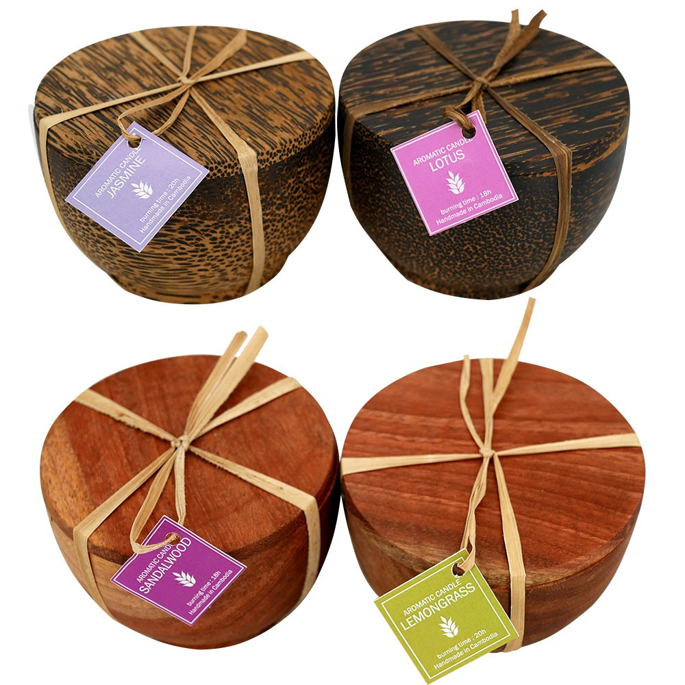 Candle in palm wood box