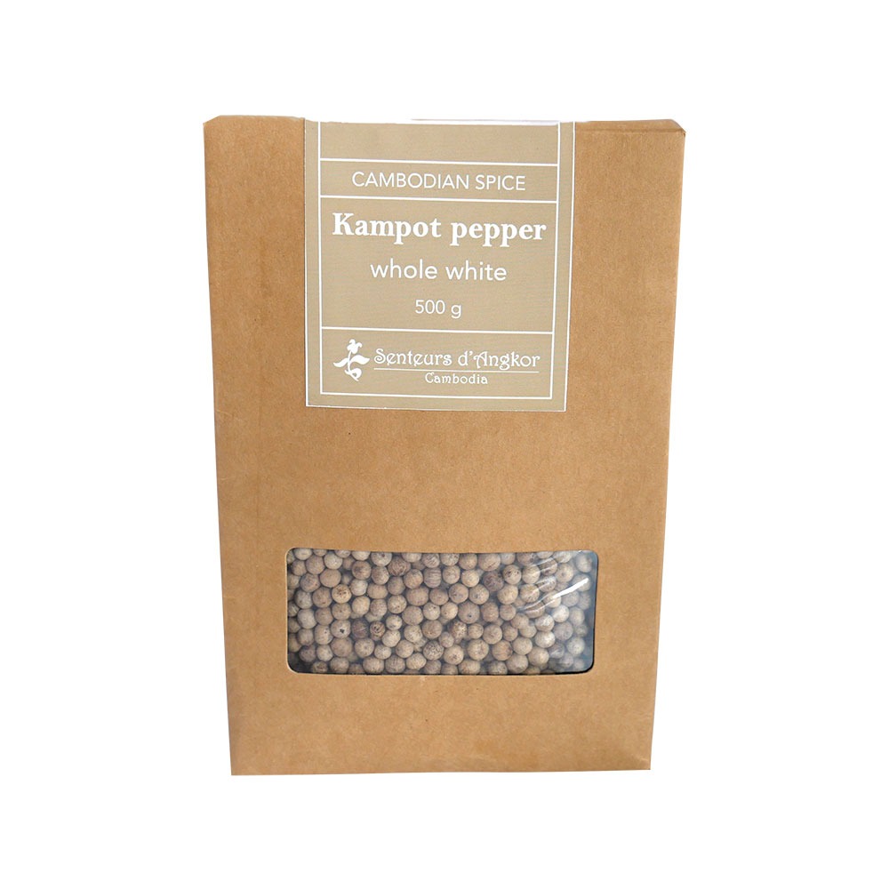 Whole white kampot pepper in paper box